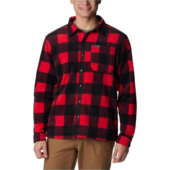 Columbia Steens Mountain Fleece Print Red Check Jacket  Snap Front Men's XL - Picture 1 of 6